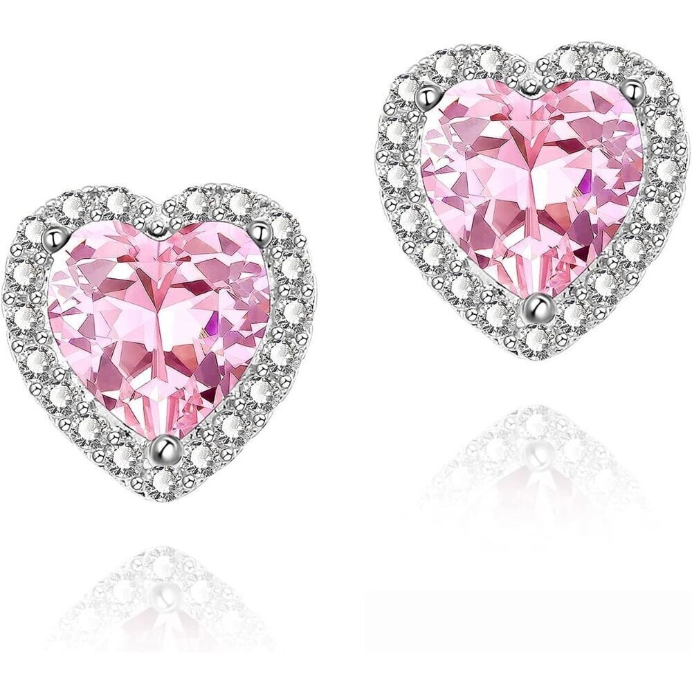 Women's Heart Light Pink Elegant Mall Dainty Halo Cubic Zirconia Earring